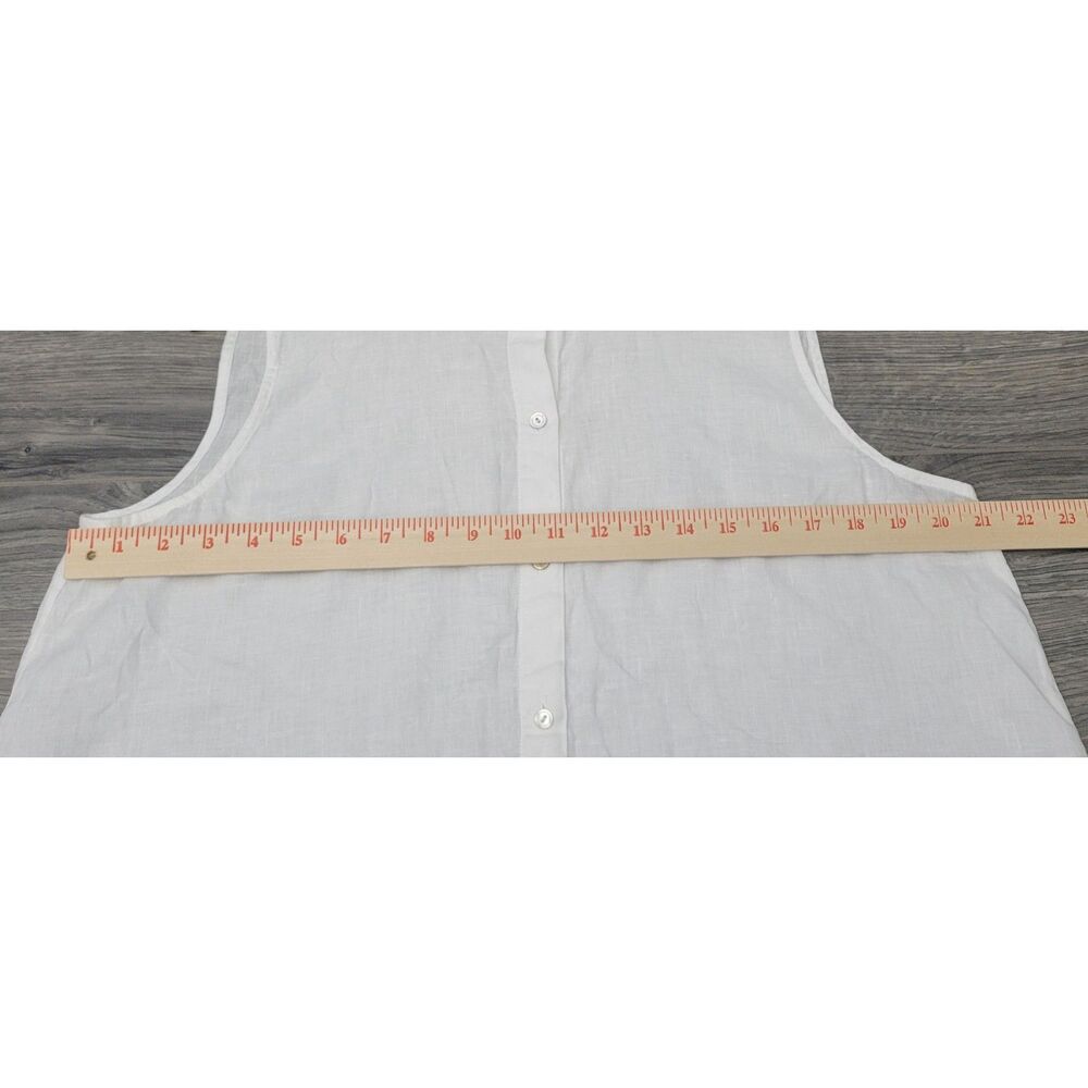 Eileen Fisher Womens Organic Linen Sleeveless Shirt L White Mandarin Collar - Picture 5 of 6
